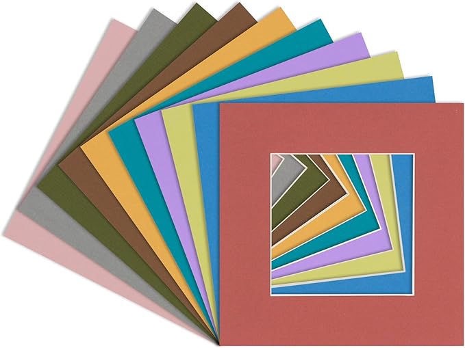 5x7 Mat for 8.5x11 Frame - Precut Mat Board Acid-Free Show Kit with Backing Board, and Clear Bags Mixed Colors 5x7 Photo Matte Made to Fit a 8.5x11 Picture Frame Matboard for Framing, Pack of 10 Mats