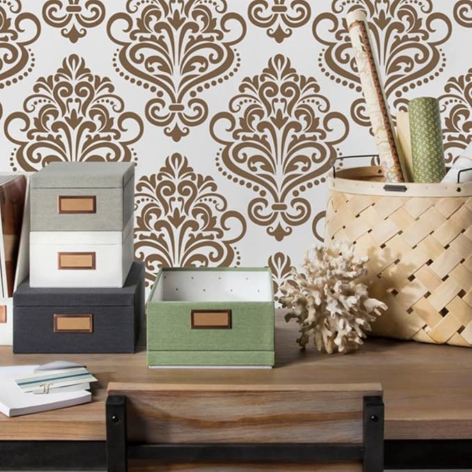 Damask Stencils for Walls 12inch Damask Stencil Large Texture Stencils Mixed Medium Layering Templates for Painting on Wood Furniture Canvas Paper Fabric