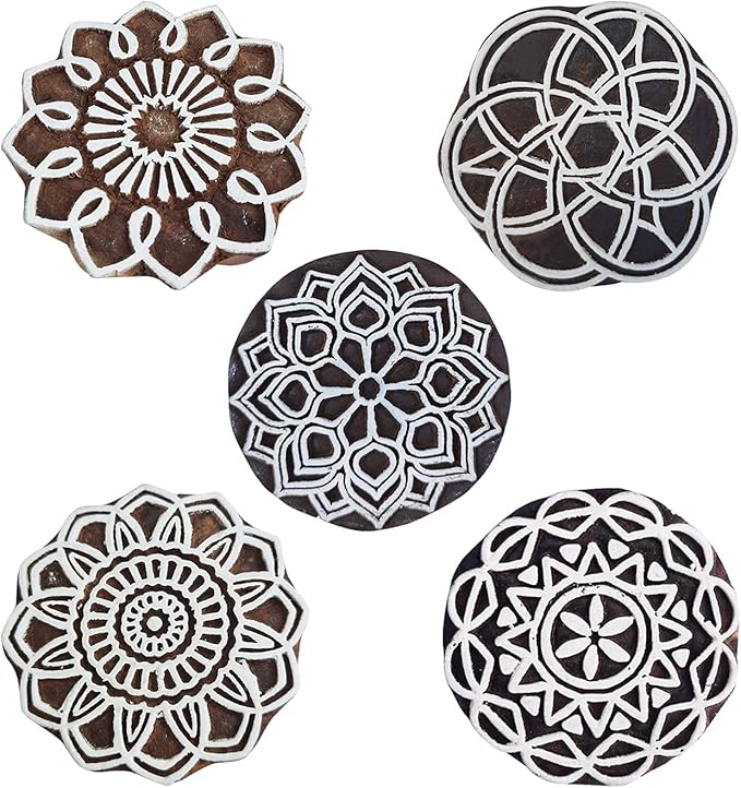 Royal Kraft Mandala Wooden Printing Stamps (Set of 5) - DIY Henna Fabric Textile Paper Clay Pottery Blocks Htag2204