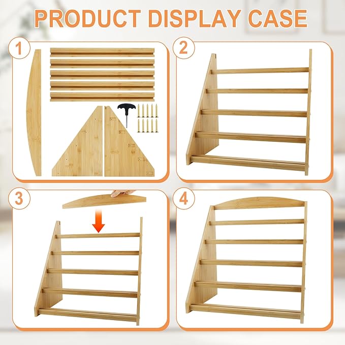 Trading Card Display Stand,5-Tier Bamboo Baseball Card Display Case, 35 pt Sports Card Display for Card Game Collection (Burlywood)