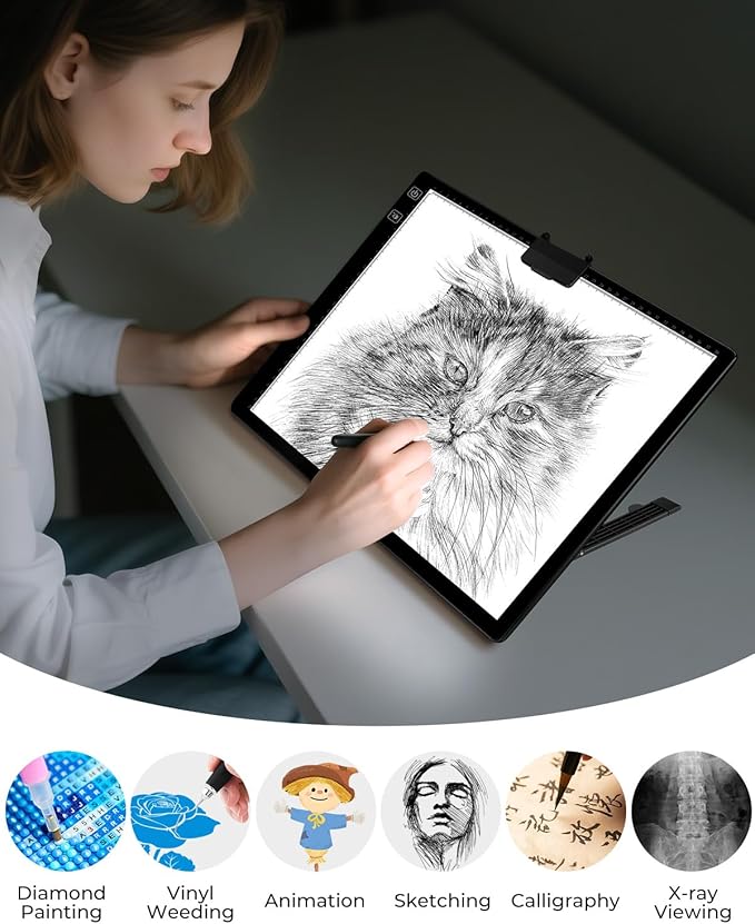 Bylitodt Rechargeable A3 Light Pad, Diamond Art Light Board, Lightbox for Tracing and Drawing with 3 Colors & 6 Brightness, Tracing Pad for Weeding Vinyl, Sketching, Diamond Painting Accessories