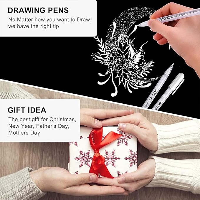 RVOGJP White Gel Pen Set, 3 Pack, 1mm Gel Ink Pens Opaque White Archival Ink Pens for Black Paper Drawing, Sketching, Illustration, Card Making, Bullet Journaling