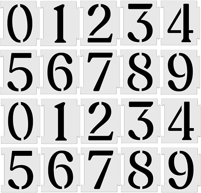 YEAJON 10 Inch Curb Stencil Kit 0-9 Address Number Stencils, 20Pcs Reusable 14 Mil Mylar Plastic Templates for Painting on Road, Wall, Wood, Mailbox