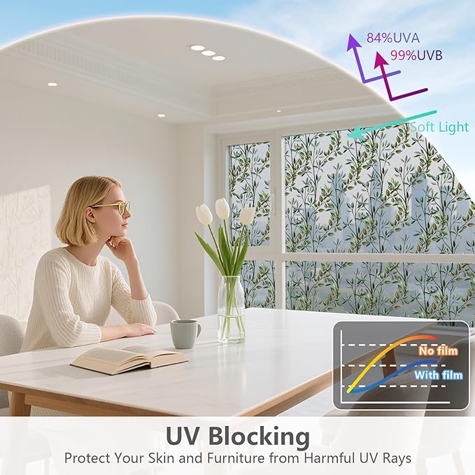 NINETREX One Way Window Privacy Film, Daytime Privacy Static Cling Sun Blocking Anti UV Reflective Window Tint for Home and Office 35.4 x 157.4 inches, Silver Leaf