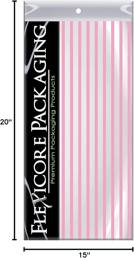 Flexicore Packaging Light Pink Pin Stripe Print Gift Wrap Tissue Paper Size: 15 Inch X 20 Inch | Count: 100 Sheets | Color: Light Pink Pin Stripe