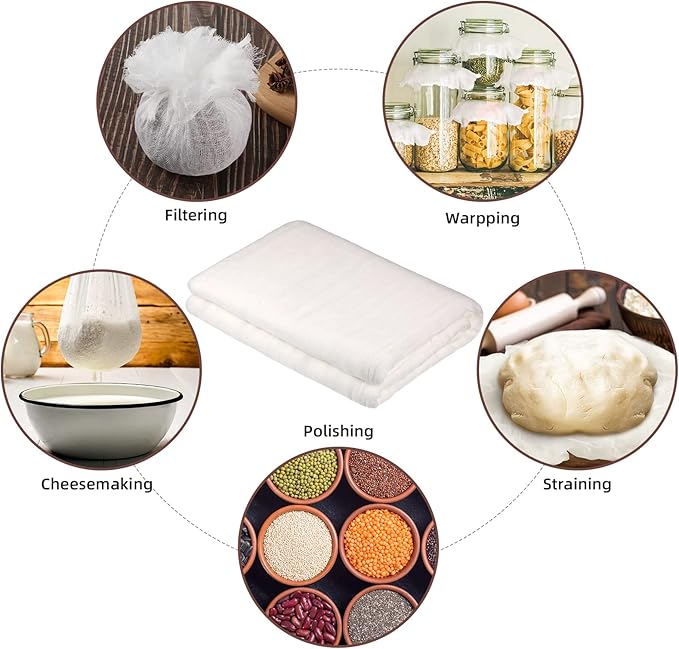 Cheesecloth, Reusable and Breathable, Unbleached Cotton Fine Mesh Weave Cheesecloth, Use for Cooking, Straining, Filtering, Baking (White, Grade 50-Large 252 Sq Feet)