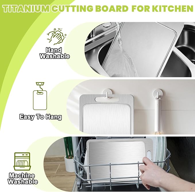 Titanium Cutting Board with Juice Groove-Pure Titanium Cutting Boards For Kitchen，Double-Sided Metal Chopping Board Titanware Cutting Mat for Cutting Meats, Fruits & Vegetables (15.4"L x 11"W)