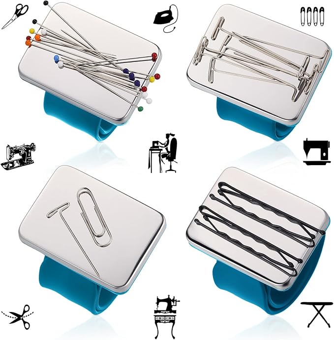 Magnetic Wrist Sewing Pincushion with 100 Pieces 1.5 Inch Ball Head Sewing Pins Set Wrist Magnetic Pin Holder Gift Supplies(Dark Blue)