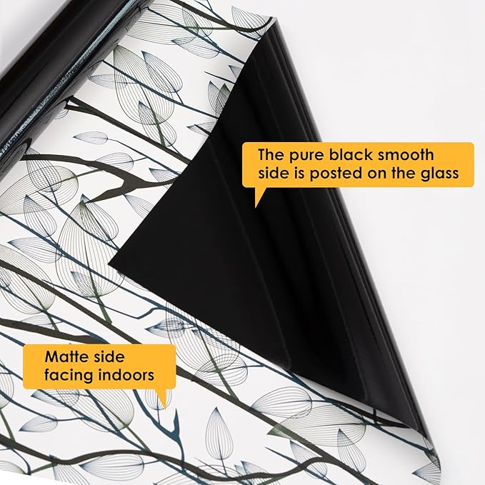 Leaf Pattern Window Tint with Installation Tools, Blackout Window Cover, Sun Blocking Window Tint for Home (Full Blackout Opaque, 17.7'' x 118.1'')