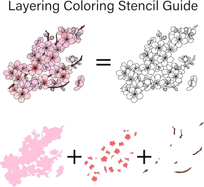 ORIGACH Realistic Winter Plum Blossom Stamps and Dies and Layering Coloring Stencil Set, Silicone Stamps Metal Die Cut and Flower Stencil Template for Card Making Scrapbooking DIY Crafting