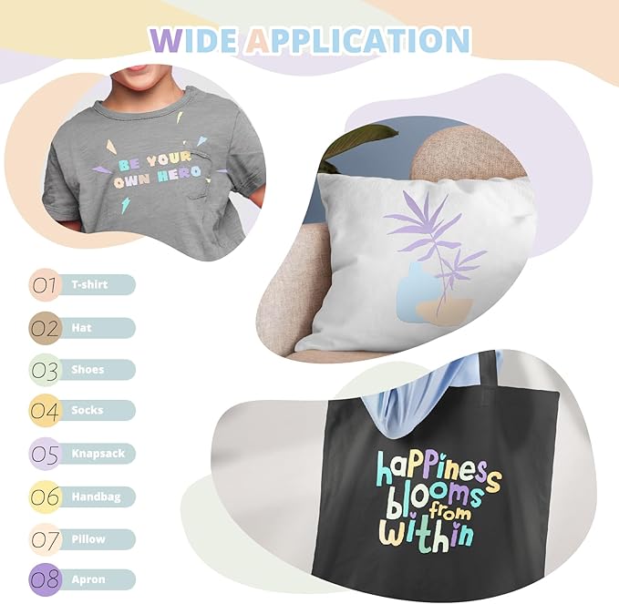HTVRONT Boho HTV Vinyl Bundle - 12 Pack 12" × 3FT Heat Transfer Vinyl for T Shirts, Pastel Iron on Vinyl Compatible with Cricut Cutting Machine, Easy to Use HTV with 12 Macarons Color