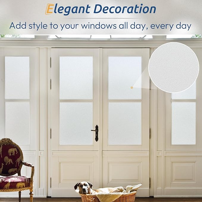 rabbitgoo Window Privacy Film, Frosted Glass Window Clings, Static Cling UV Heat Blocking Door Stickers for Home Bathroom, Removable Indoor Decal Coverings Day and Night, Pure, 29.5 x 118.1 Inches