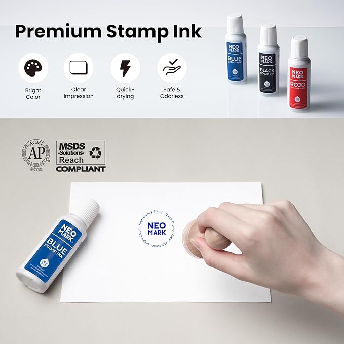 Premium Stamp Ink, Quick-Drying & AP-Certified Non-Toxic Refill Ink for Self-Inking Stamps, Date Stamps and Stamp Pads (Blue, 2oz)