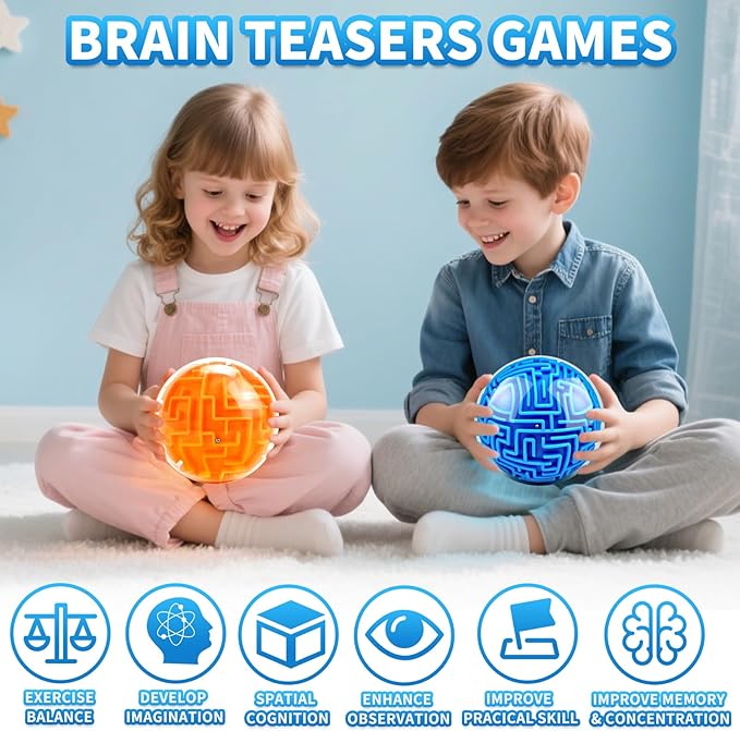 YongnKids 4 Pack 3D Puzzle Maze Ball Toys| Brain Teaser Puzzles Maze Game for Adults & Kids Ages 8-12 13+ Gifts, Games for Adults and Family Best- Easy & Medium & Hard Challenges