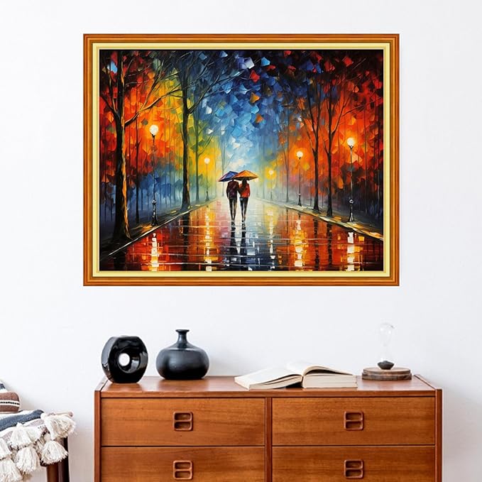 Stamped Cross Stitch Kits - Beach Night Landscape Counted Cross Stitch Kits for Beginners Adults Needlepoint Cross-Stitch Patterns-Couple Stroll 16x20 inchs