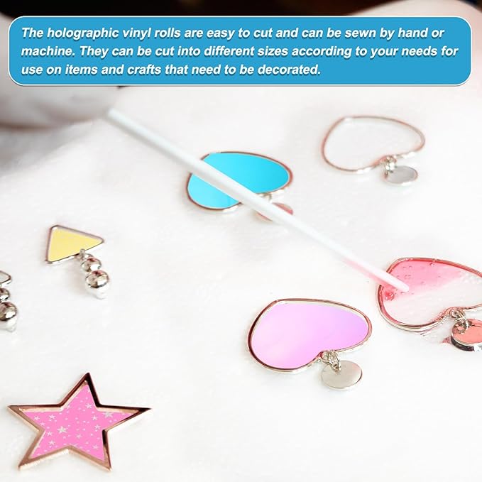 MECCANIXITY Holographic Clear PVC Vinyl Film Holographic PVC Fabric Waterproof Dichroic Film 12 x 48 Inch for Handbags Bows Earrings DIY Craft,Laser Blue Green