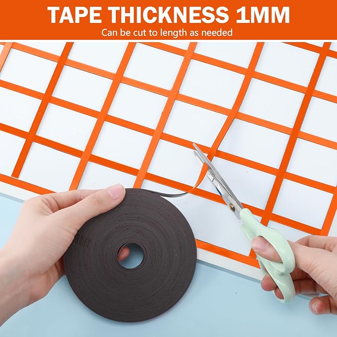 Magnetic Tape Roll Thin Strips, 0.39 Inch x 33 Feet Magnetic Board Dividers Whiteboard Graphic Decorative Tape Marking Line for Classroom Office Art Accessories(Orange)