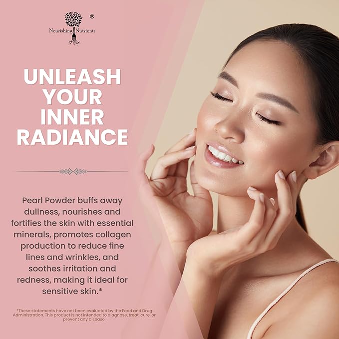 Pearl Powder Supplement for Skin Health - Anti-Aging, Antioxidant & Collagen Production - Healthy Eyes, Hair and Nails, Supports Immunity, Mood and Sleep - With Calcium and Amino Acids 60g 30 servings