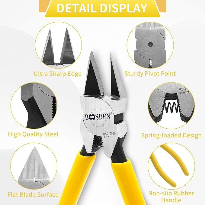 BOOSDEN Wire Cutters 10 PACK, 6 inch Wire Clippers, Dikes Side Cutter Nippers, Diagonal Cutting Pliers, Spring Loaded Flush Cut Pliers for Plastics, Crafts, Zip Tie, Floral
