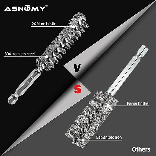 ASNOMY 8Pcs Wire Bore Brush for Drill,5/16"-3/4” Stainless Steel Copper Pipe Cleaner Set for Power Drill Cleaning,Abrasive Drill Wire Brush with 1/4" Hex Shank