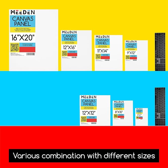 MEEDEN 12-Pack 100% Cotton Canvas Boards for Painting - 12x16'' Blank Canvas Panels for Oil & Acrylic Painting, Ready to Paint Art Supplies for Professional Artists, Students