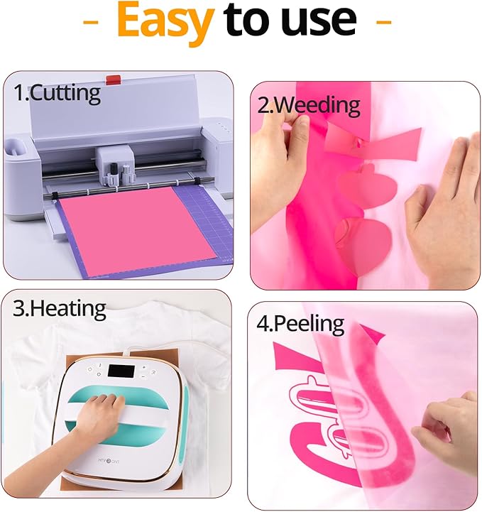 HTVRONT Pink Heat Transfer Vinyl Bundle - 10 Pack 12" x 10" HTV Vinyl for T-Shirt, Neon Pink Iron on Vinyl for All Cutting Machine or Heat Press Machine