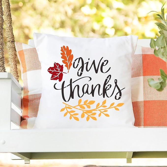 Fall Stencils for Painting on Wood 12”,Thanksgiving Stencil Round Hello Pumpkin Stencils Give Thanks Drawing Templates for Door Porch Hanger Fall Wreath Home Decor
