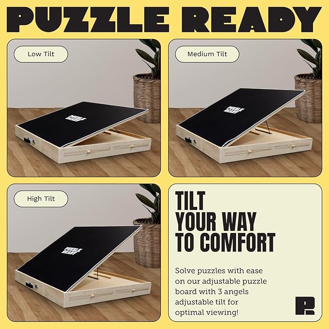 Puzzle Ready Jigsaw Puzzle Table with Drawers - 24x30 in, Wood, 1,000 Pc, 3 Angles - Color-Coded Puzzle Trays for 1,000-Pc Sorting - Tilt Angles for Jigsaw Workstation Table - Portable w/Handle