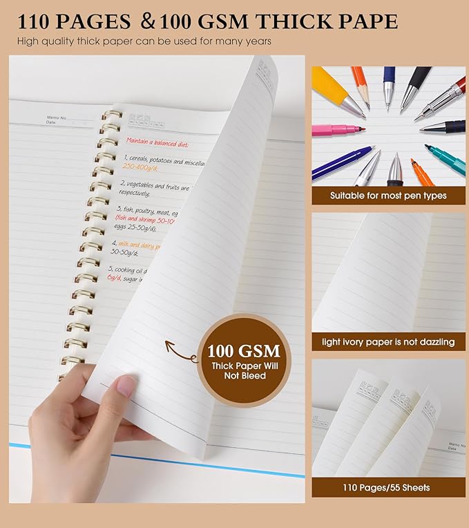 Spiral Notebook Journal 8.5” x 11”, Lined Notebooks for Women Men, A4 Large College Ruled Journal, 100 GSM Paper, Plastic Hardcover Spiral Bound Journals for Work School Business, Blue