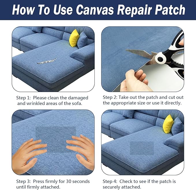 Canvas Repair Patch, Strong Sticky Fabric Repair Tape, Self-Adhesive Fabric Patch for Sofas, Tote Bags, Clothing, Car Seats, Furniture (Black, 3.5X79 Inch)