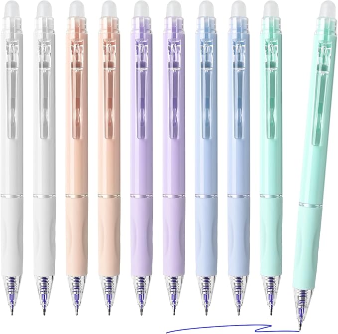 Temiary 10 Pcs Retractable Erasable Gel Pens, Fine Point 0.5 mm, Make Mistakes Disappear, Smooth Writing Gel Pen with Eraser for Journaling Note Taking Marking Planner Crossword Puzzles (Blue Ink)