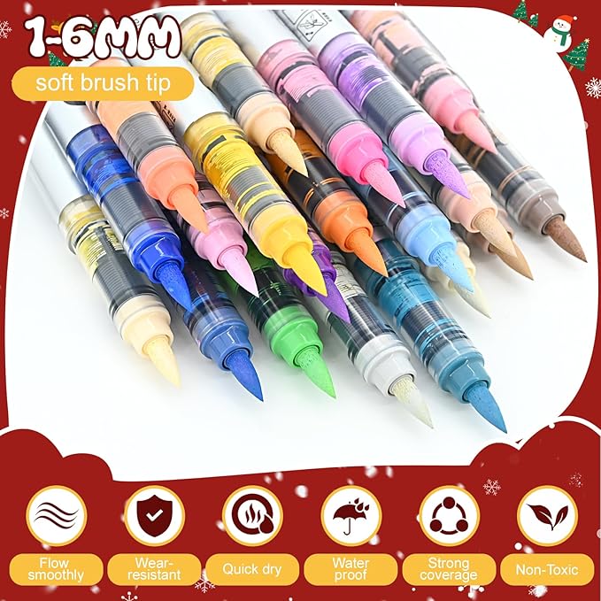 36 Colors Acrylic Paint Markers Set, Water Based Acrylic Paint Pens With Visual Ink Window,Soft Brush Tip Acrylic Markers for canvas, Egg, rock painting,Wood, Stone, Glass, Fabric and DIY Crafts Art