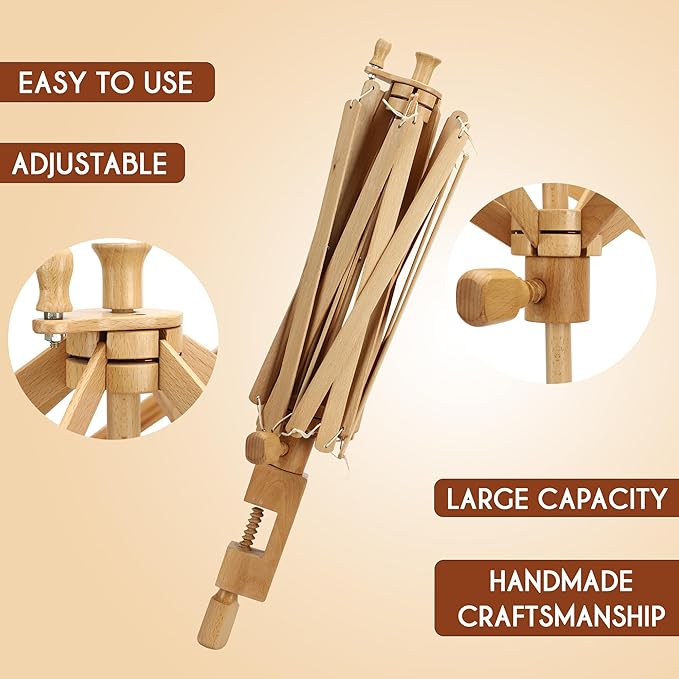 Brainmart Wooden Yarn Swift Umbrella Swift Yarn Winder Knitting Crocheting X-Large Heavy Duty Natural Beach Wood Handmade Swift, Holds up to a 6' Circumference Skein