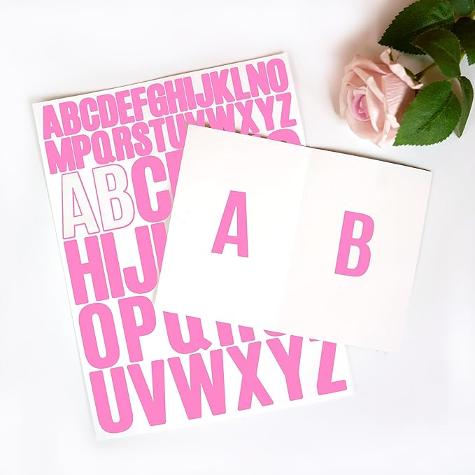 Bemeol Letter Stickers 1560 Pieces 30 Sheets Stick on Vinyl Letters Capital Alphabet Sticker Letter for Craft Bulletin Boards Classroom Home Business Decor(Pink,1 Inch,2 Inch)