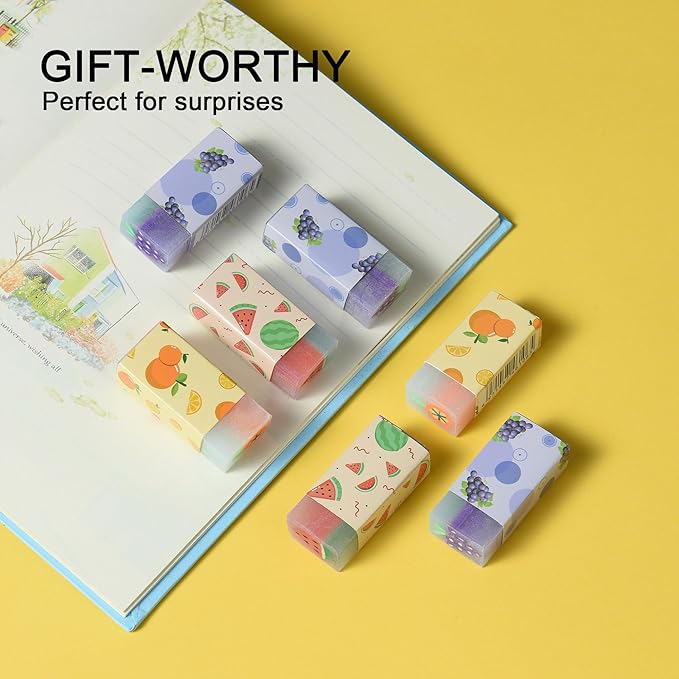HILAZA 18Pcs Cute Fruit Erasers for Kids Bulk, Kawaii Fun Pencil Jelly Erasers for School Classroom Supplies Prize Gifts Party Favors