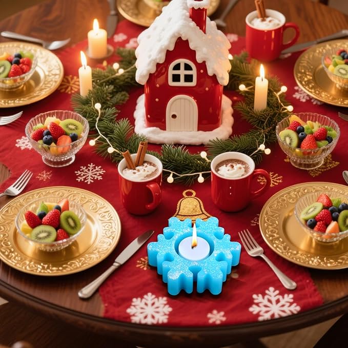 2PCS Christmas Resin Molds Snowflake Silicone Resin Mold for Tea Lights Epoxy Resin Mold for Home Table Decorations Xmas Decor