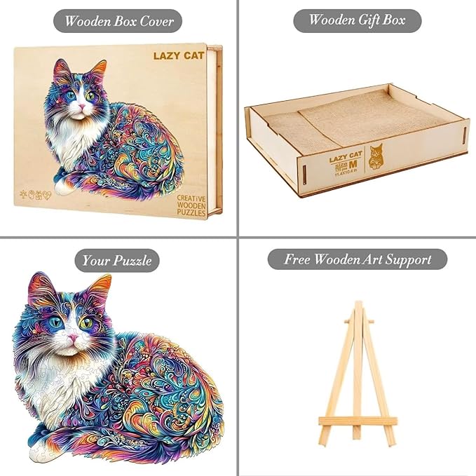 Lazy Cute Cat Puzzles Adults Gifts Wooden 175 Pieces 11.4 * 10.4in