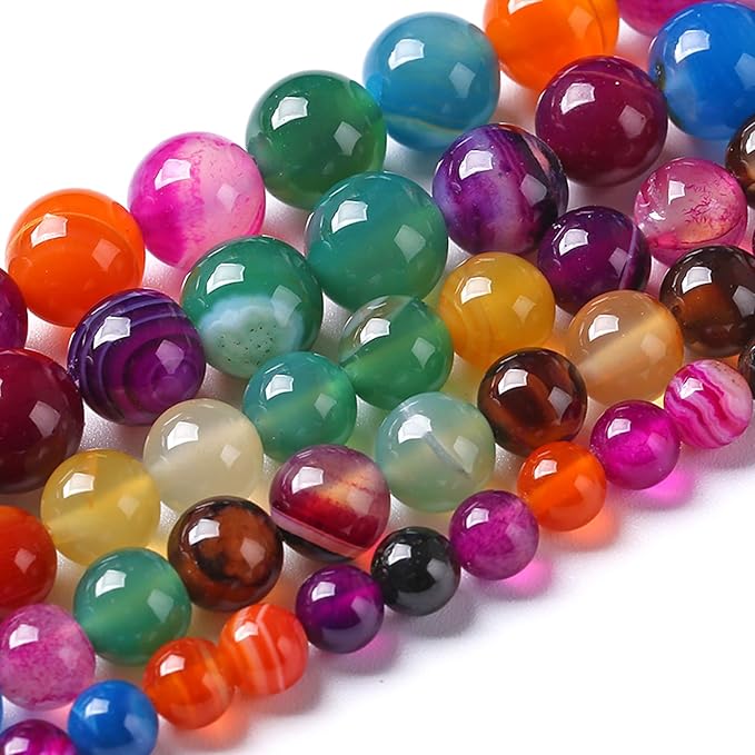 6MM Natural Stone Colorful Stripe Agate Energy Healing Beads Round Loose Beads for Jewelry Making Bracelet 120pcs 2 Strands 32"