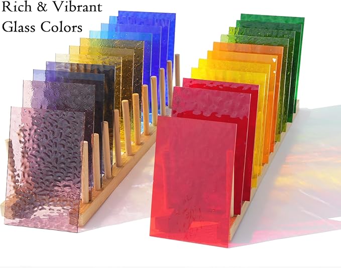50 Transparent Stained Glass Sheets Bulk, Variety Colors Textured Cathedral Art Glass Sheets for DIY Mosaic Crafts, 4”x6” Vibrant Colored Glass Tiles Pieces for Home Decor