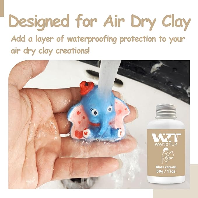 50ml Air Dry Clay Glaze & Varnish - Gloss Finish for Crafts/Pottery/Sculptures - Waterproof & Quick-Drying & Non-Yellowing Clear Coating - Gloss Polymer Clay Sealer