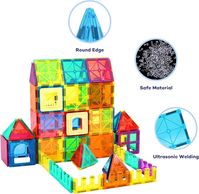 Magnetic Building Tiles, 134PCS Large Magnet Building Set,Magnetic Blocks, 3D STEM Stacking Toys, Magnets Toy for Kids Boys Girls