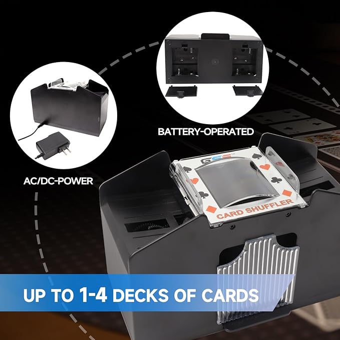 GSE Games & Sports Expert 4-Deck Automatic Card Shuffler, AC/DC-Power & Battery-Operated Shuffler Machines for Playing Cards, Blackjack, Texas Hold'em, Canasta, Bridge, UNO