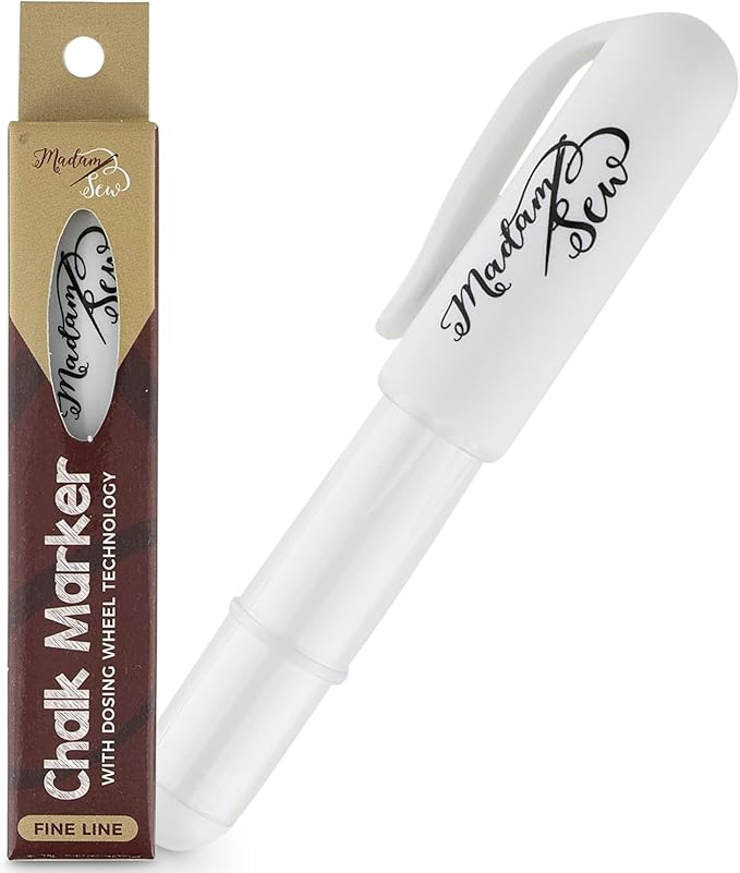 Madam Sew Fabric Chalk Markers for Sewing & Quilting | Refillable Tailors Chalk for Fabric Marking with Dosing Wheel | Ideal for Marking on Cotton, Knit, Suede (White)