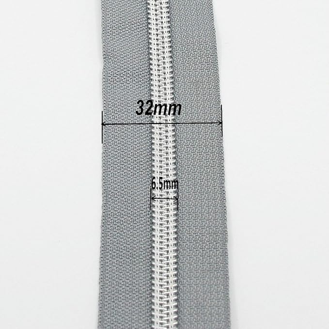 Leekayer #5 Metallic Silver Nylon Coil Zippers by The Yard Bulk 10 Yards Grey Tape with 25pcs Silver Sliders for DIY Sewing Tailor Craft Bag(Grey)