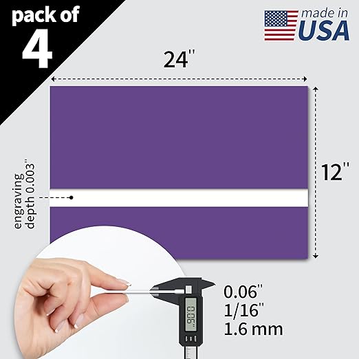 Trotec TroLase | 12"x24"x1/16", 4 Pcs | Purple/White | 2 Ply | Modified Acrylic | Laser Engraving Double Color Plastic Sheet | Engraving Blanks for Laser, Saw, Guillotine | Made in USA