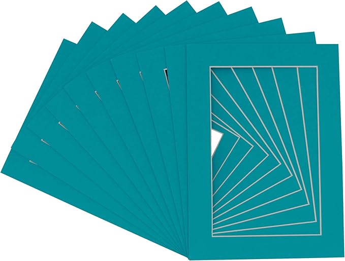 6x8 Mat for 8x10 Frame - Precut Mat Board Acid-Free Teal Blue 6x8 Photo Matte Made to Fit a 8x10 Picture Frame, Premium Matboard for Family Photos, Show Kits, Art, Picture Framing, Pack of 10 Mats