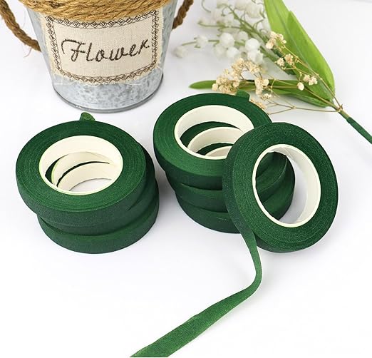 BOMEI PACK Dark Green Floral Tape 18 Rolls 1/2 inch x 30yds for Fixing, Decorating Flower Bouquets, and Bouquet Wrapping.