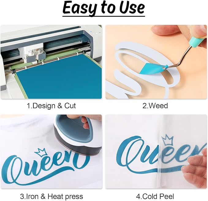 HTVRONT HTV Vinyl Rolls Heat Transfer Vinyl - 12" x 5ft Aqua Blue HTV Vinyl for Shirts, Iron on Vinyl for All Cutter Machine - Easy to Cut & Weed for Heat Vinyl Design (Aqua Blue)