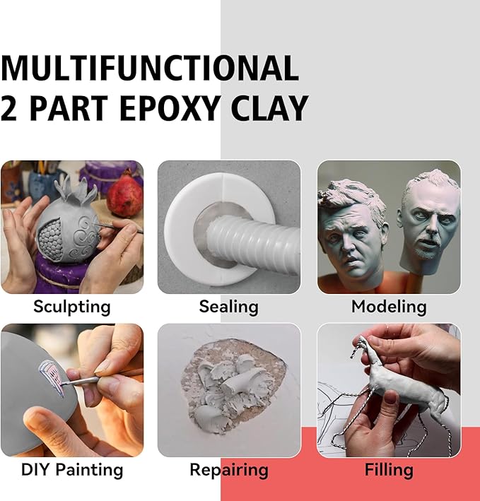 Epoxy Sculpt Clay, Self-Hardening Model Magic Sculpt Epoxy Clay, A&B 2 Part Epoxy Putty, Modeling Compound Sculpting Clays for Sculpting, Modeling, Repairing, Filling, Building, 1 Pound, Natural