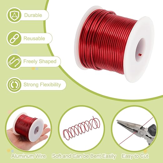 MECCANIXITY 12 Gauge Anodized Aluminum Craft Wire Bendable Bonsai Training Wire 98 Feet 2mm for Sculpting Crafts Wreath Floral Beading Jewelry Making, Red